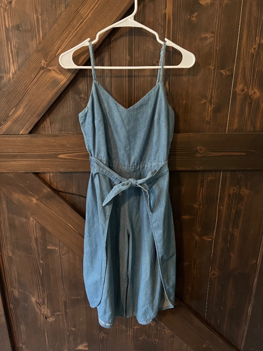 Derek Heart Faux Denim Tie-Front Romper | Size Small